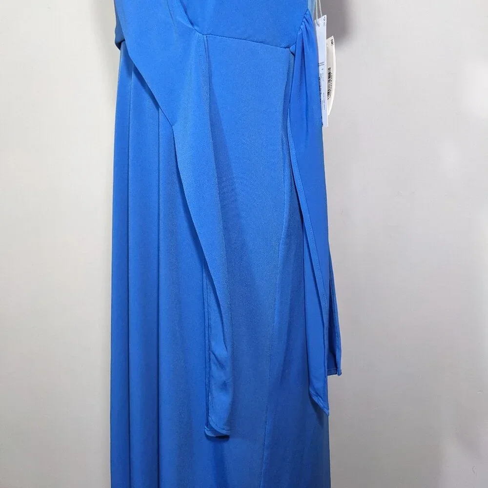 $74 NWT Liz Claiborne Blue Tie Belt Faux Wrap Dress Short Sleeve Size 6